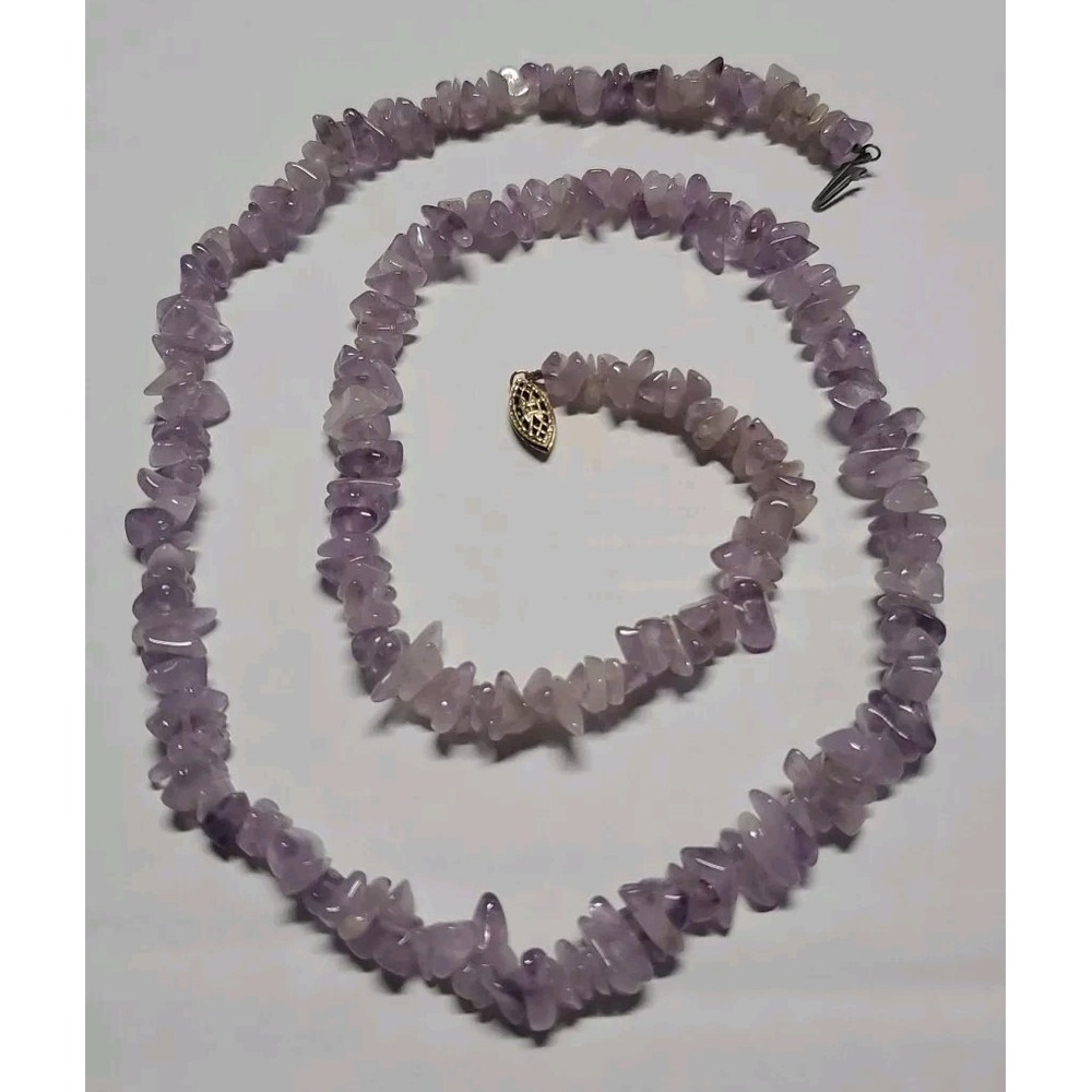 Amethyst Quartz Chip Necklace Purple Natural Stone Jewelry 24 inch